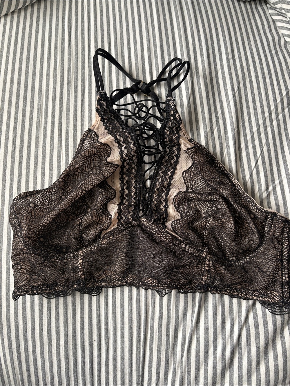 Lacey caged halter bralette
